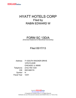 HYATT HOTELS CORP Filed by RABIN EDWARD W