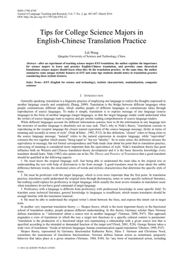 Tips for College Science Majors in English-Chinese Translation Practice