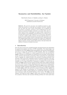 Symmetry and Satisfiability: an Update