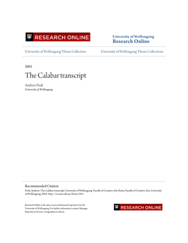 The Calabar Transcript Andrew Peek University of Wollongong