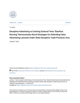 Barefoot Running" Demonstrates Novel Strategies for Defending False Advertising Lawsuits Under State Deceptive Trade Practices Acts