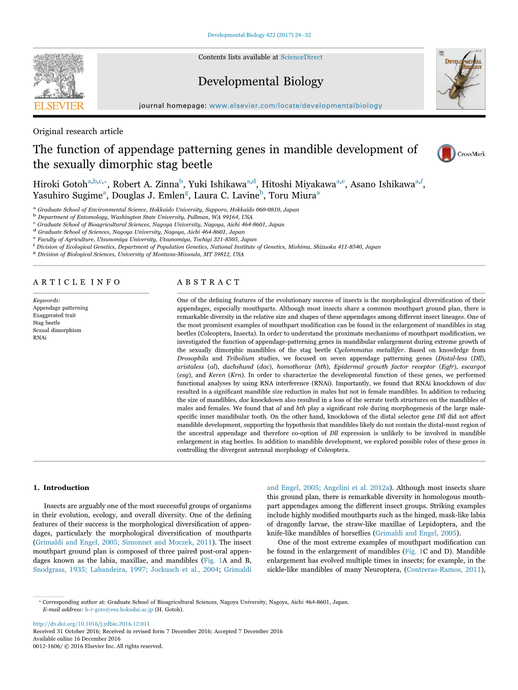 Original Research Articlethe Function of Appendage Patterning Genes In