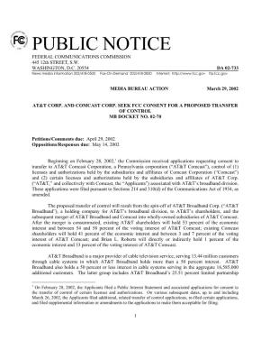 PUBLIC NOTICE FEDERAL COMMUNICATIONS COMMISSION 445 12Th STREET, S.W