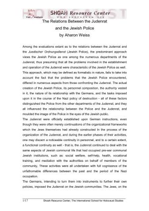 The Relations Between the Judenrat and the Jewish Police by Aharon Weiss