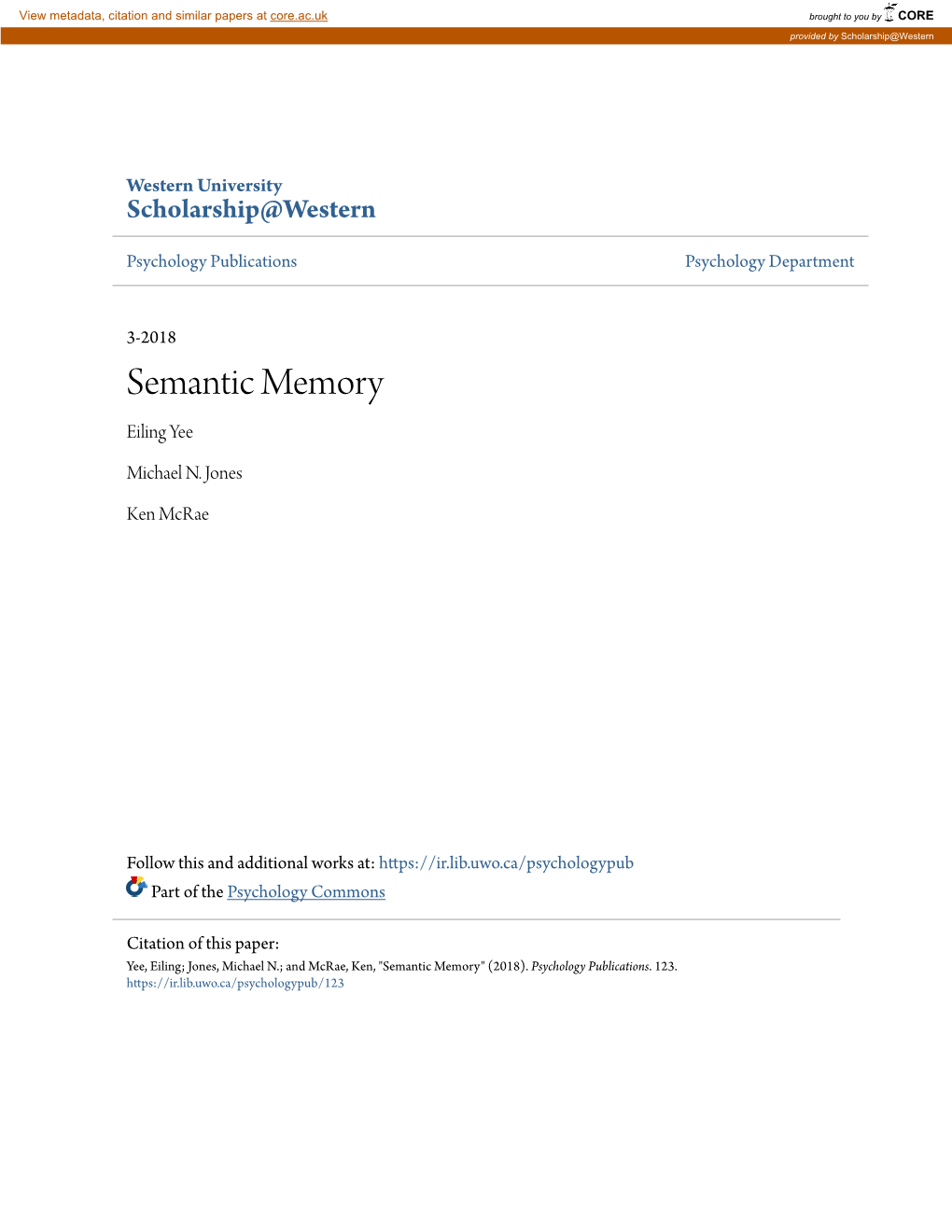 Semantic Memory Eiling Yee