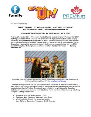 Family Channel Stands up to Bullying with Weeklong Programming Event, Beginning November 14