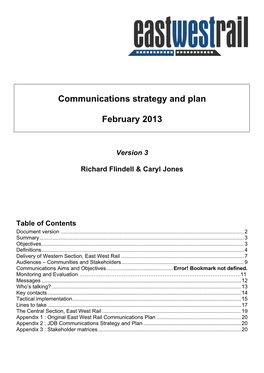 Communications Strategy and Plan February 2013