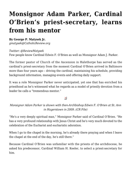 Monsignor Adam Parker, Cardinal O'brien's Priest-Secretary, Learns