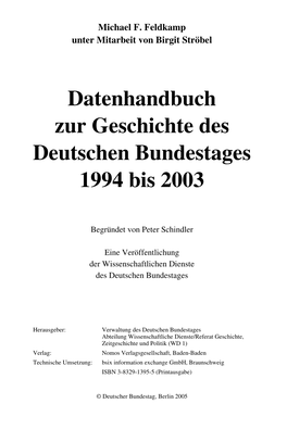 Datenhandbuch Deutscher Bundestag 1994 Bis 2003
