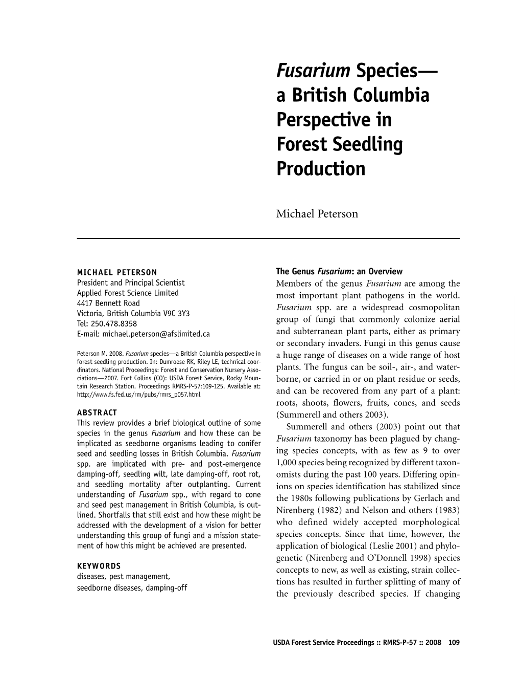 Fusarium Species— a British Columbia Perspective in Forest Seedling Production