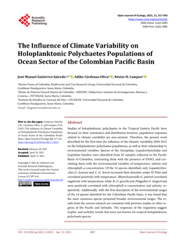 The Influence of Climate Variability on Holoplanktonic Polychaetes Populations of Ocean Sector of the Colombian Pacific Basin