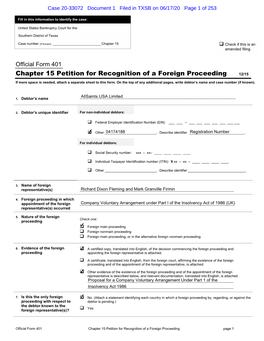 Chapter 15 Petition for Recognition of a Foreign Proceeding 12/15 If More Space Is Needed, Attach a Separate Sheet to This Form