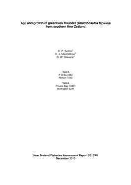 Age and Growth of Greenback Flounder (Rhombosolea Tapirina ) from Southern New Zealand