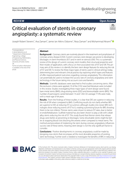 Critical Evaluation of Stents in Coronary Angioplasty: a Systematic Review