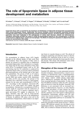 The Role of Lipoprotein Lipase in Adipose Tissue Development and Metabolism