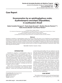 Envenomation by an Opisthoglyphous Snake, Erythrolamprus Aesculapii (Dipsadidae), in Southeastern Brazil