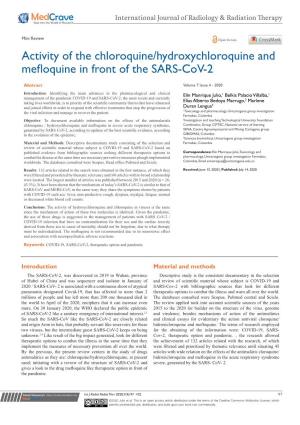 Activity of the Chloroquine/Hydroxychloroquine and Mefloquine in Front of the SARS-Cov-2