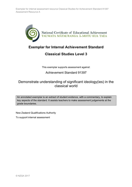 Exemplar for Internal Achievement Standard Classical Studies Level 3
