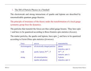1. the SM of Particle Physics in a Nutshell the Electroweak And