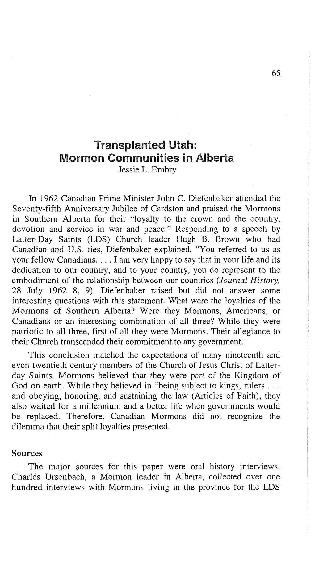 Transplanted Utah: Mormon Communities in Alberta Jessie L