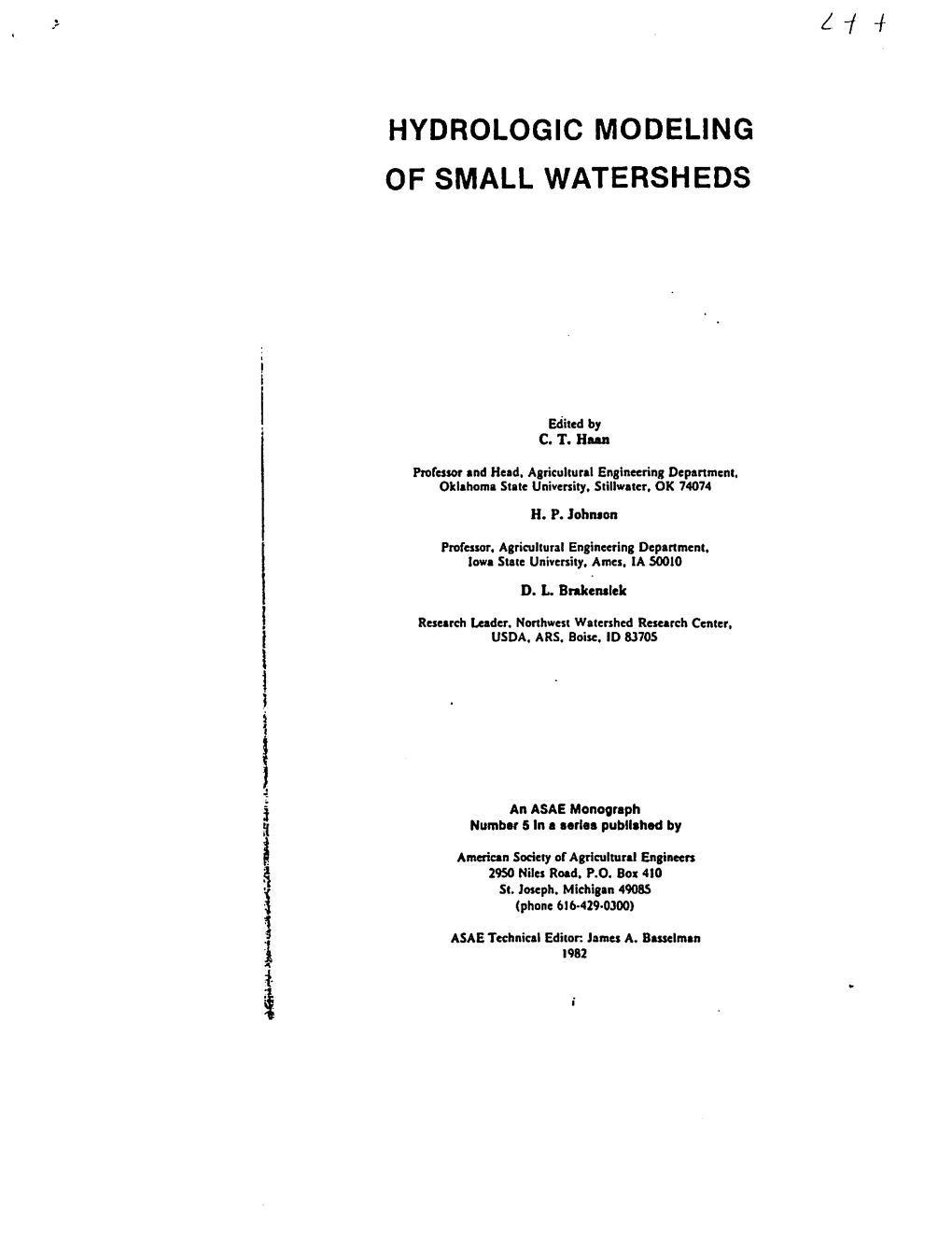 Hydrologic Modeling of Small Watersheds