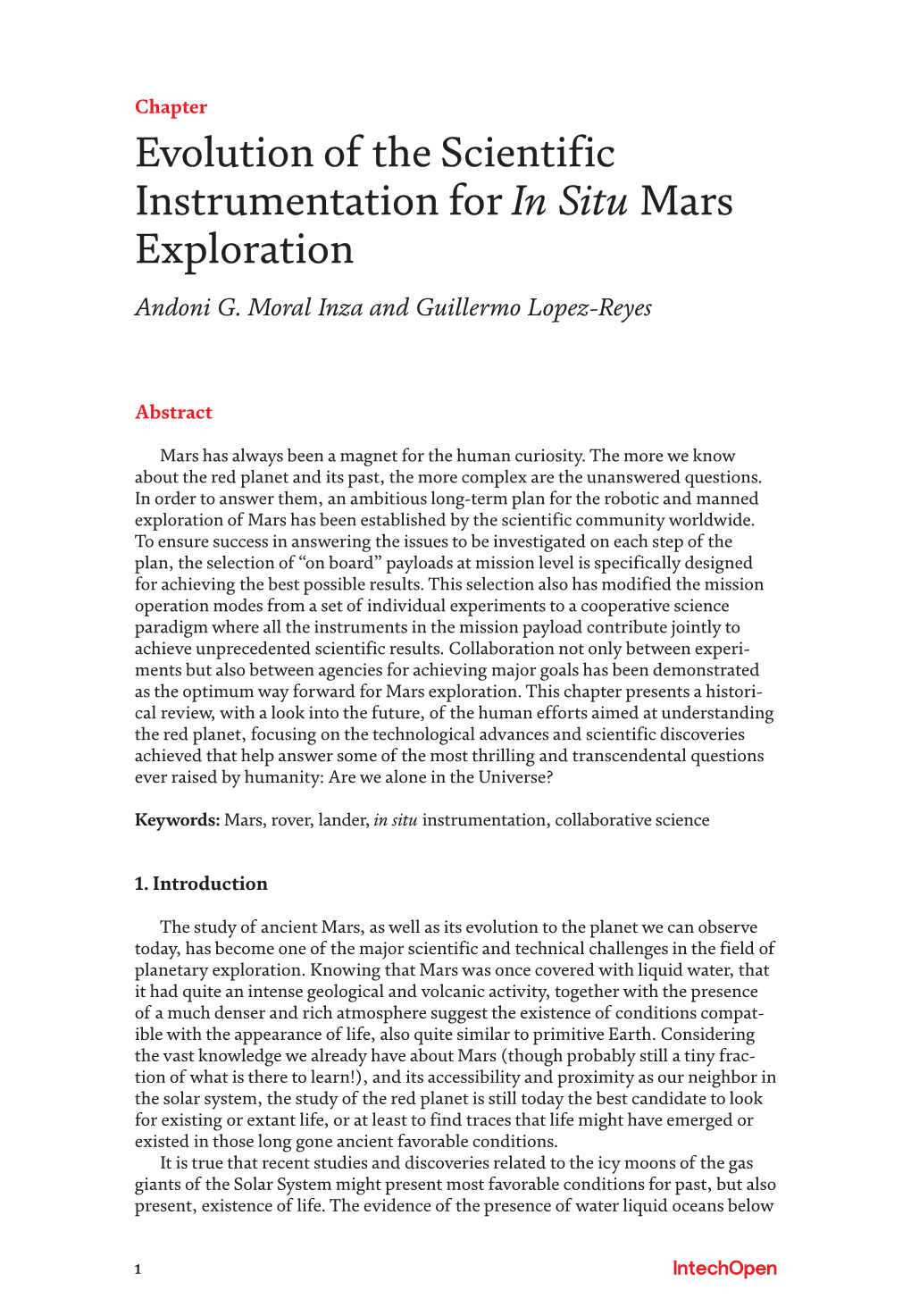 Evolution of the Scientific Instrumentation for in Situ Mars Exploration Andoni G