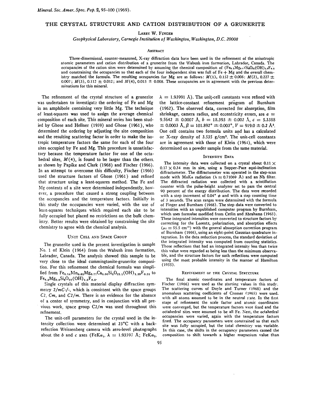 The Crystal Structure and Cation Distribution of a Grunerite