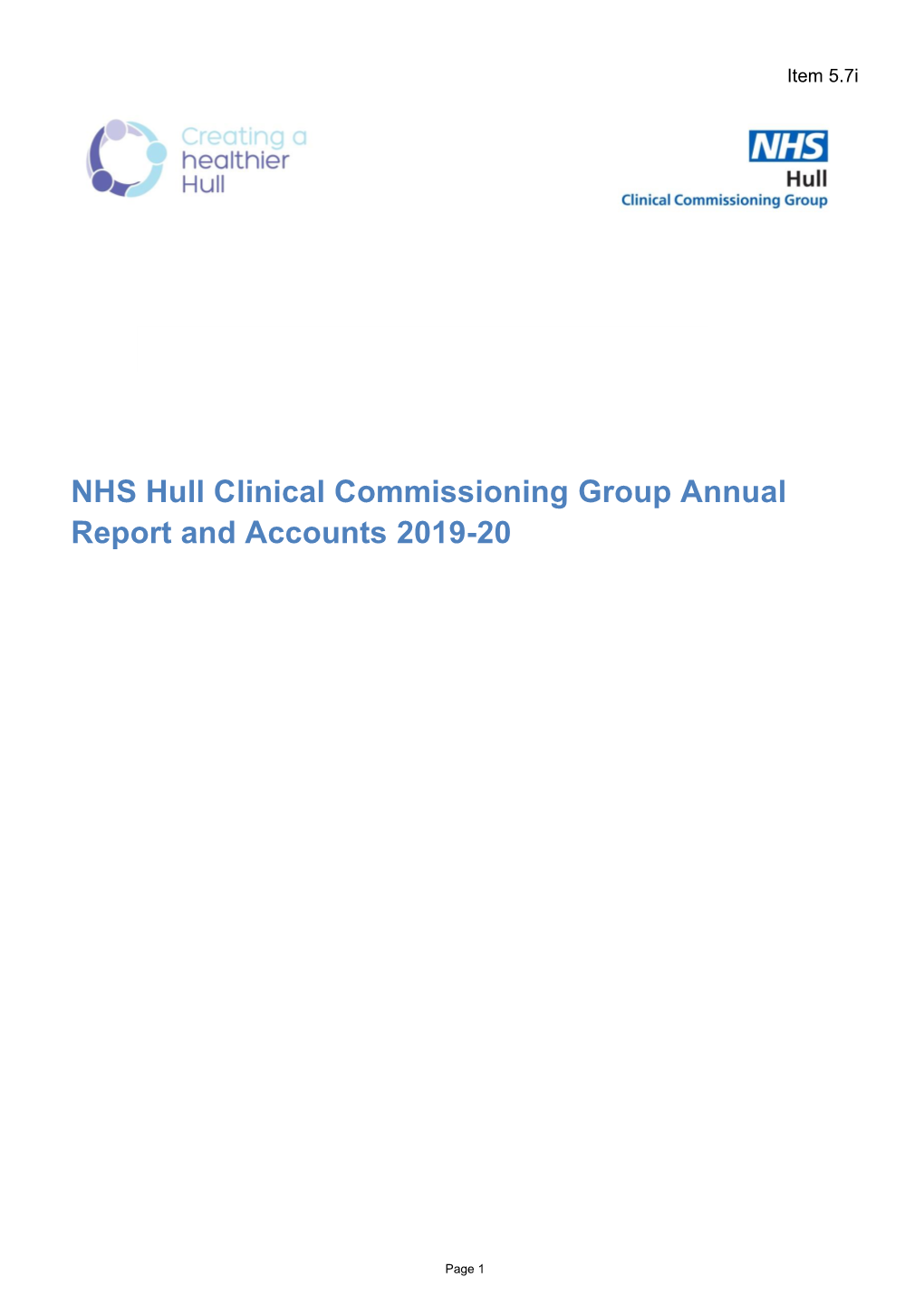 NHS Hull Clinical Commissioning Group Annual Report and Accounts 2019-20