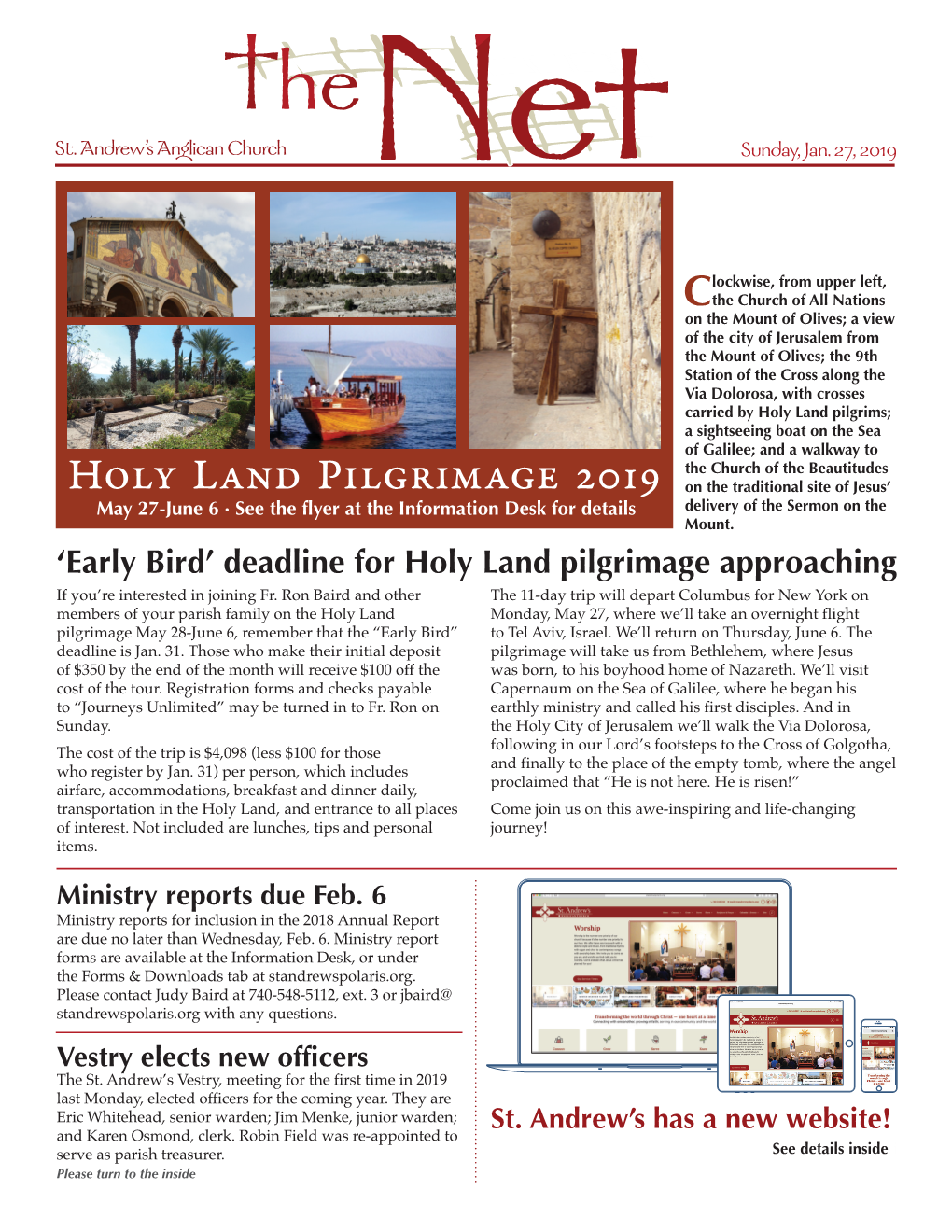 Early Bird’ Deadline for Holy Land Pilgrimage Approaching If You’Re Interested in Joining Fr