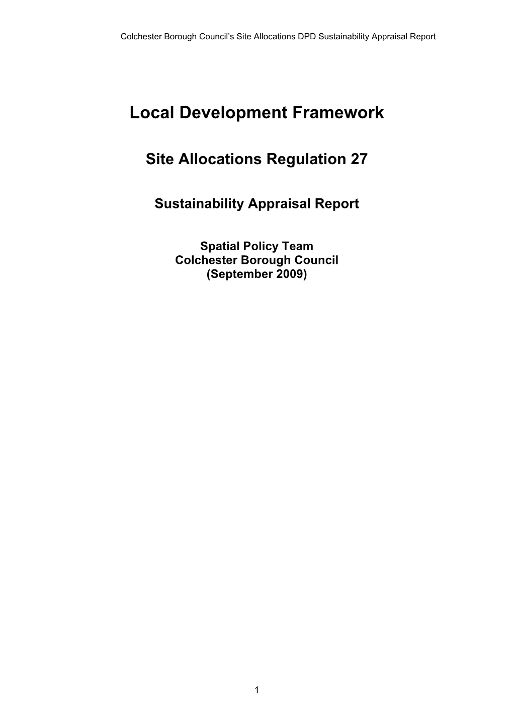 Sustainability Appraisal Report