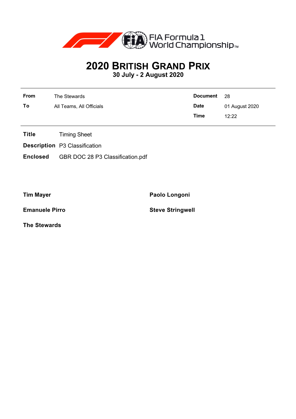 2020 BRITISH GRAND PRIX 30 July - 2 August 2020