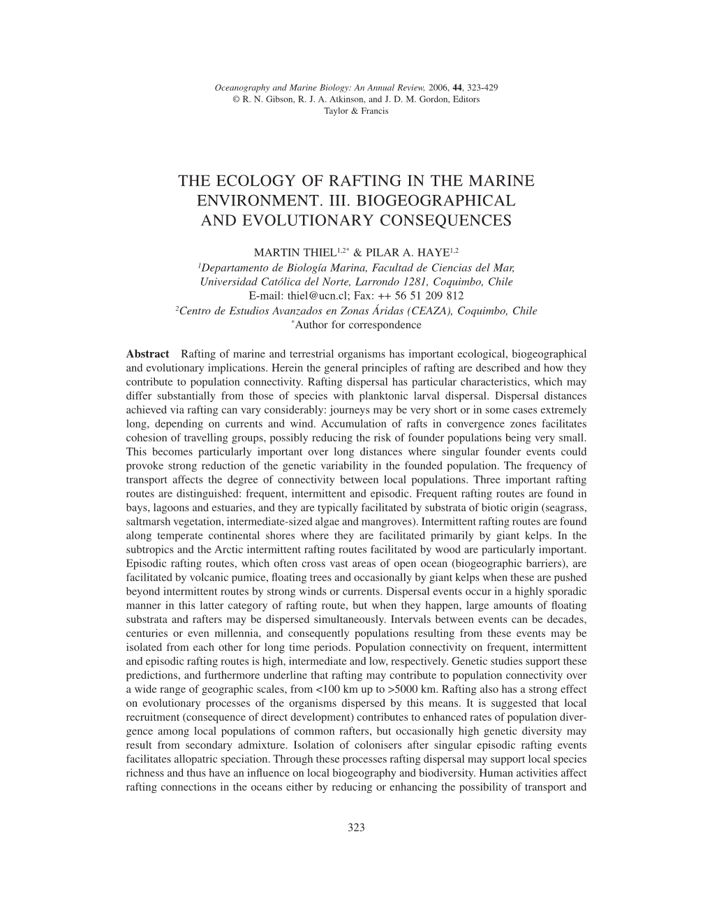 The Ecology of Rafting in the Marine Environment. Iii. Biogeographical and Evolutionary Consequences