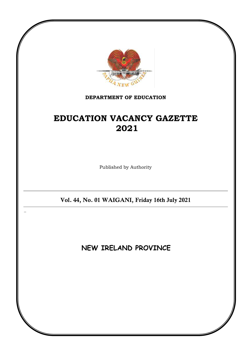 Education Vacancy Gazette 2021