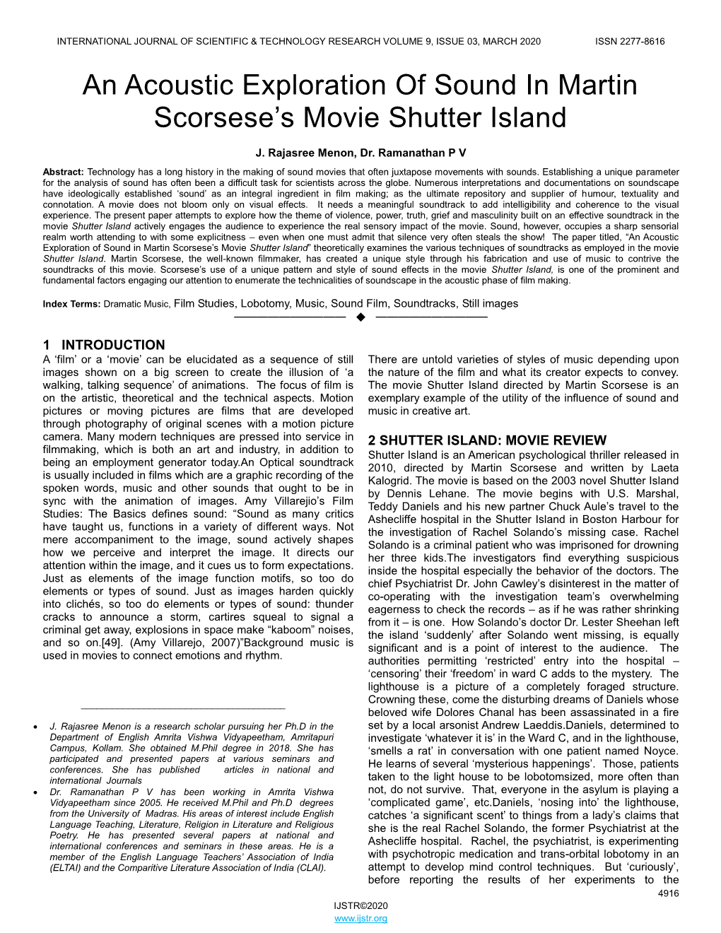 An Acoustic Exploration of Sound in Martin Scorsese's Movie Shutter Island