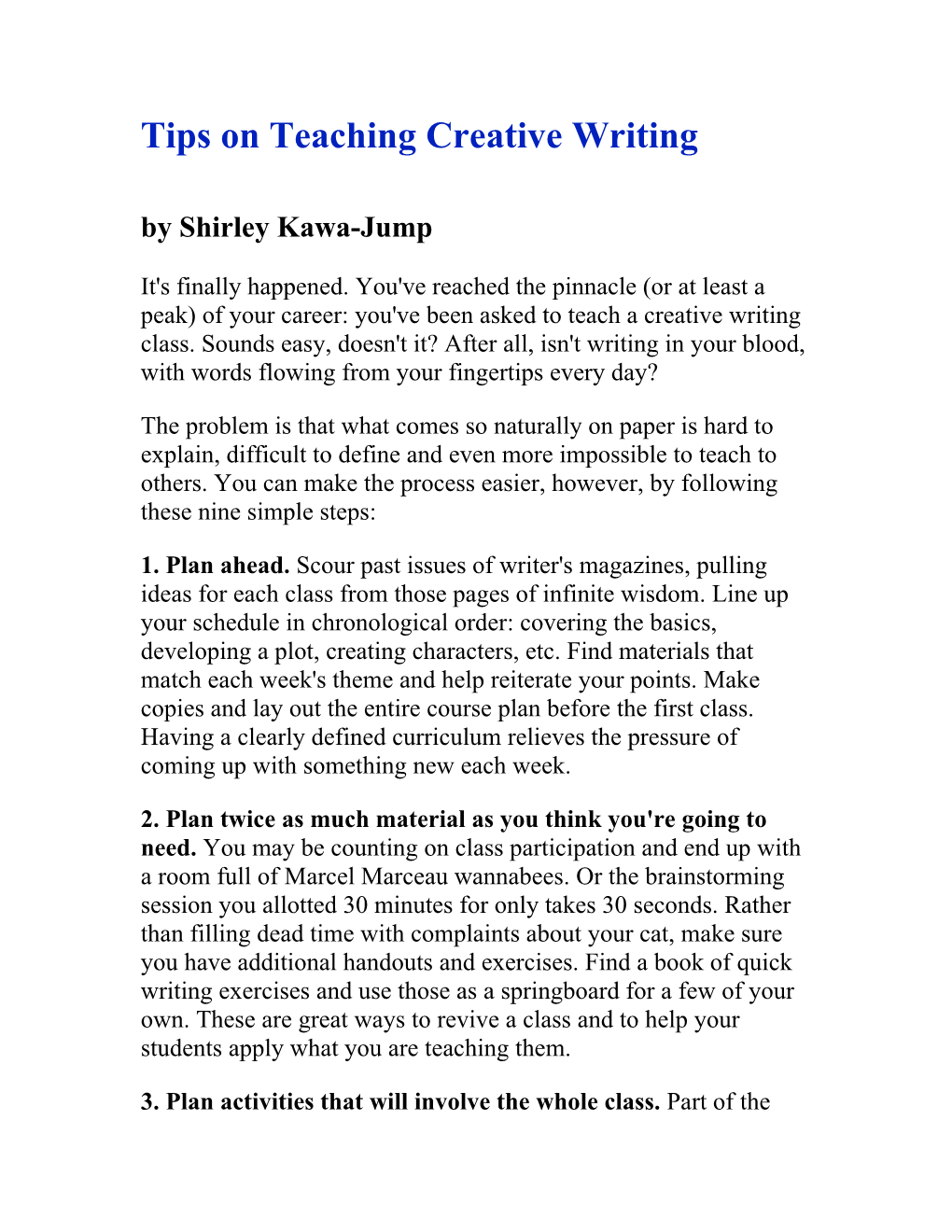 Tips on Teaching Creative Writing