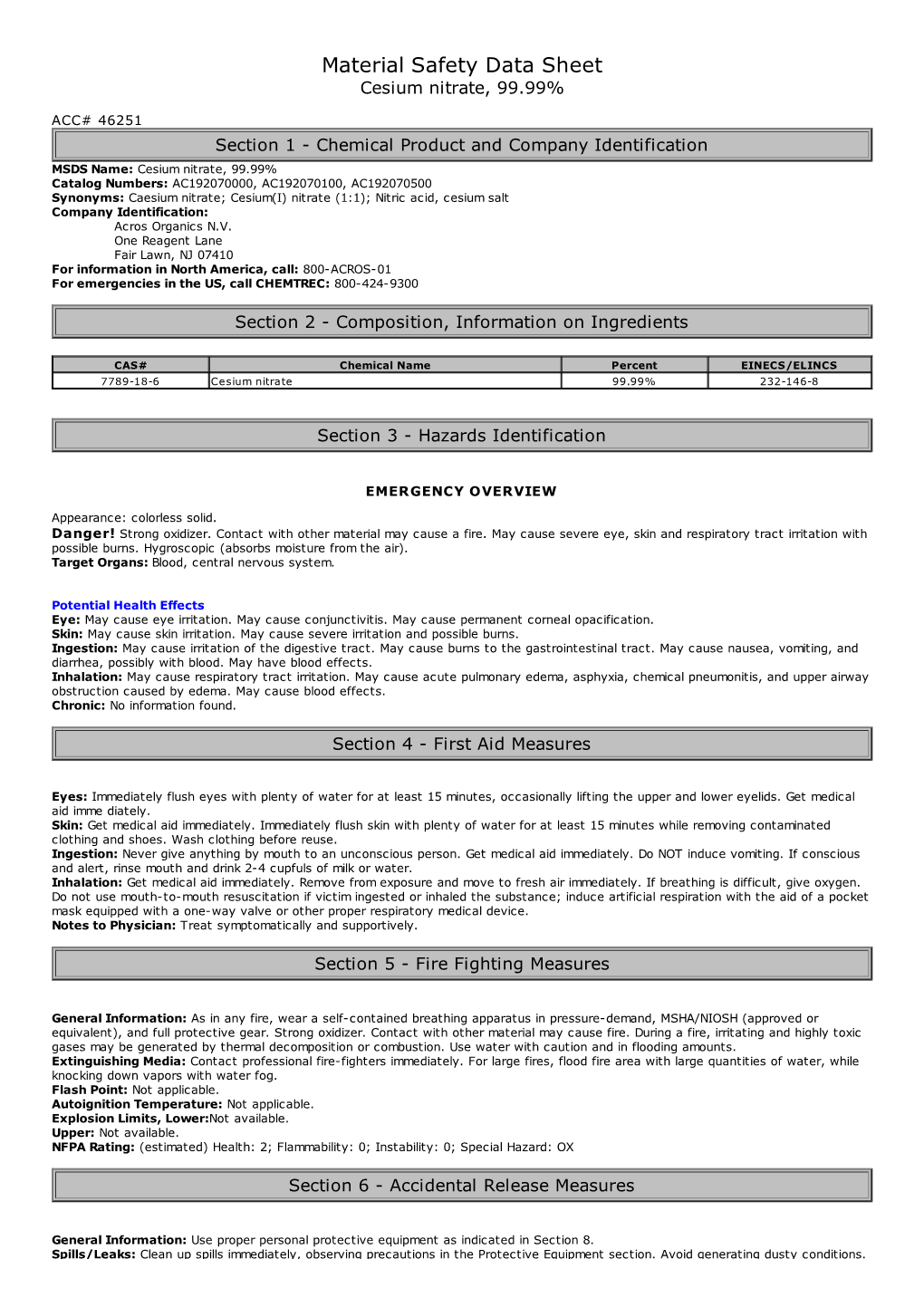 Material Safety Data Sheet