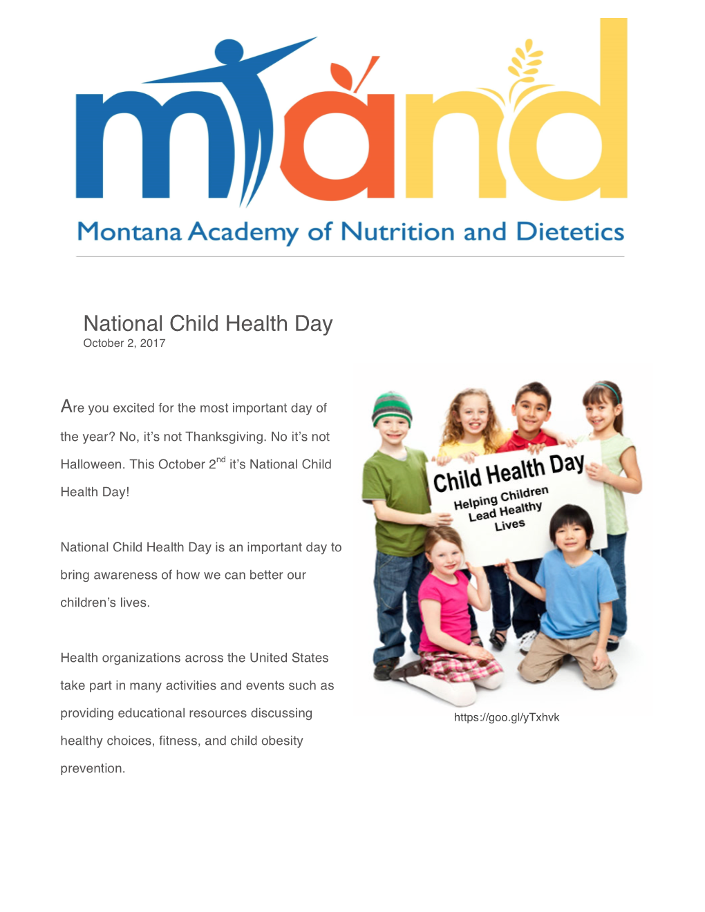 National Child Health Day October 2, 2017
