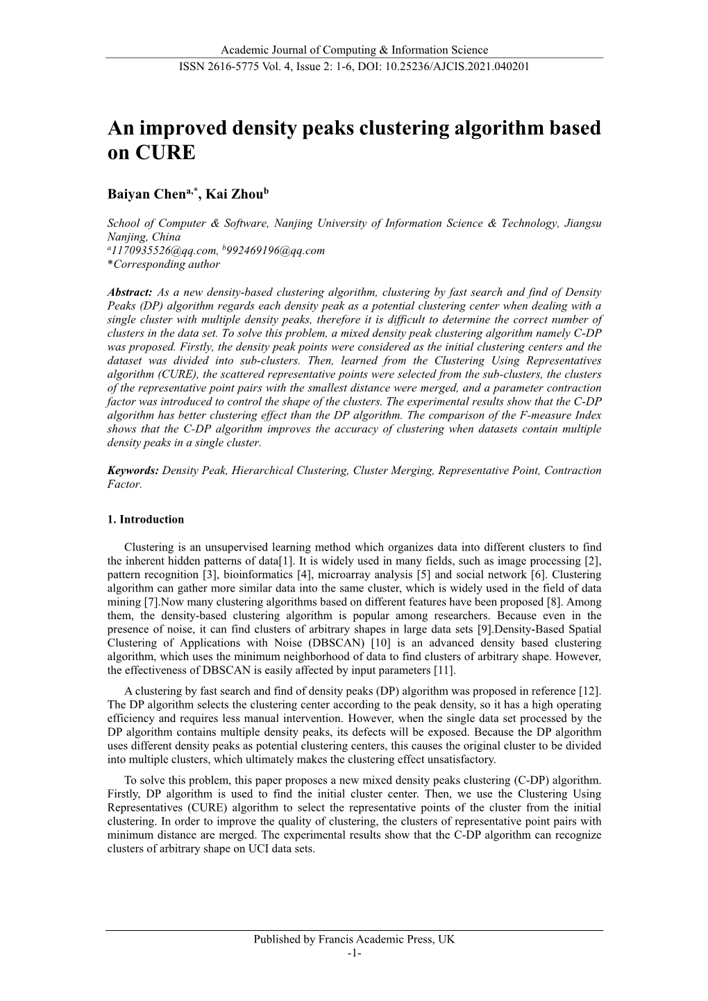 An Improved Density Peaks Clustering Algorithm Based on CURE