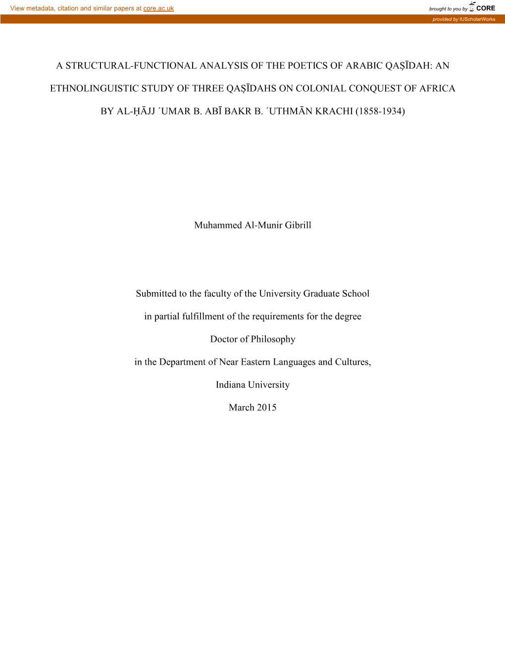 A Structural-Functional Analysis of the Poetics of Arabic Qaṣīdah: An