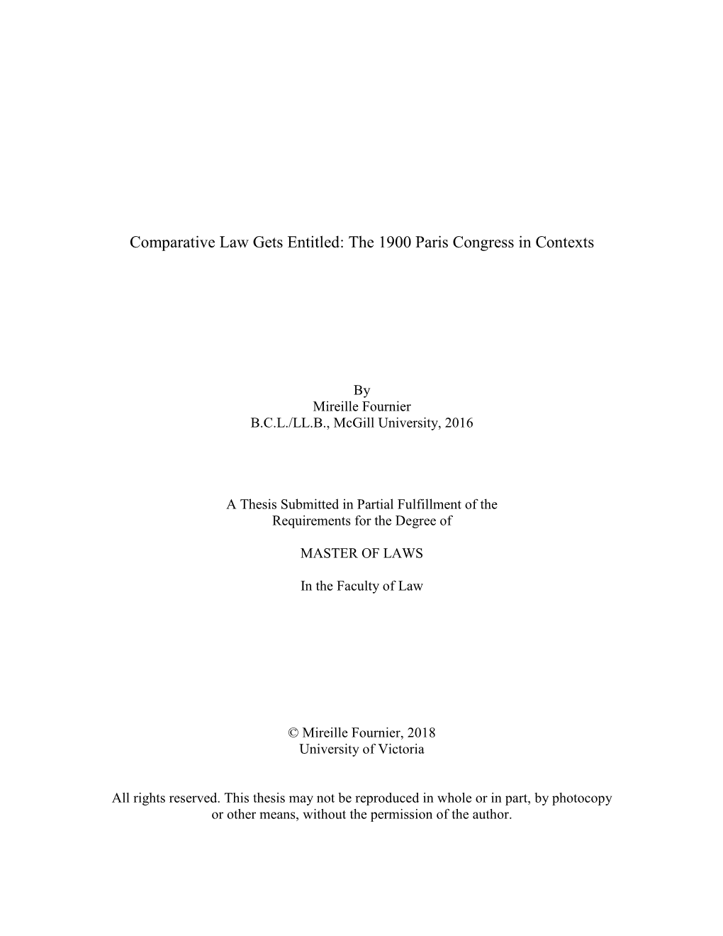 Comparative Law Gets Entitled: the 1900 Paris Congress in Contexts