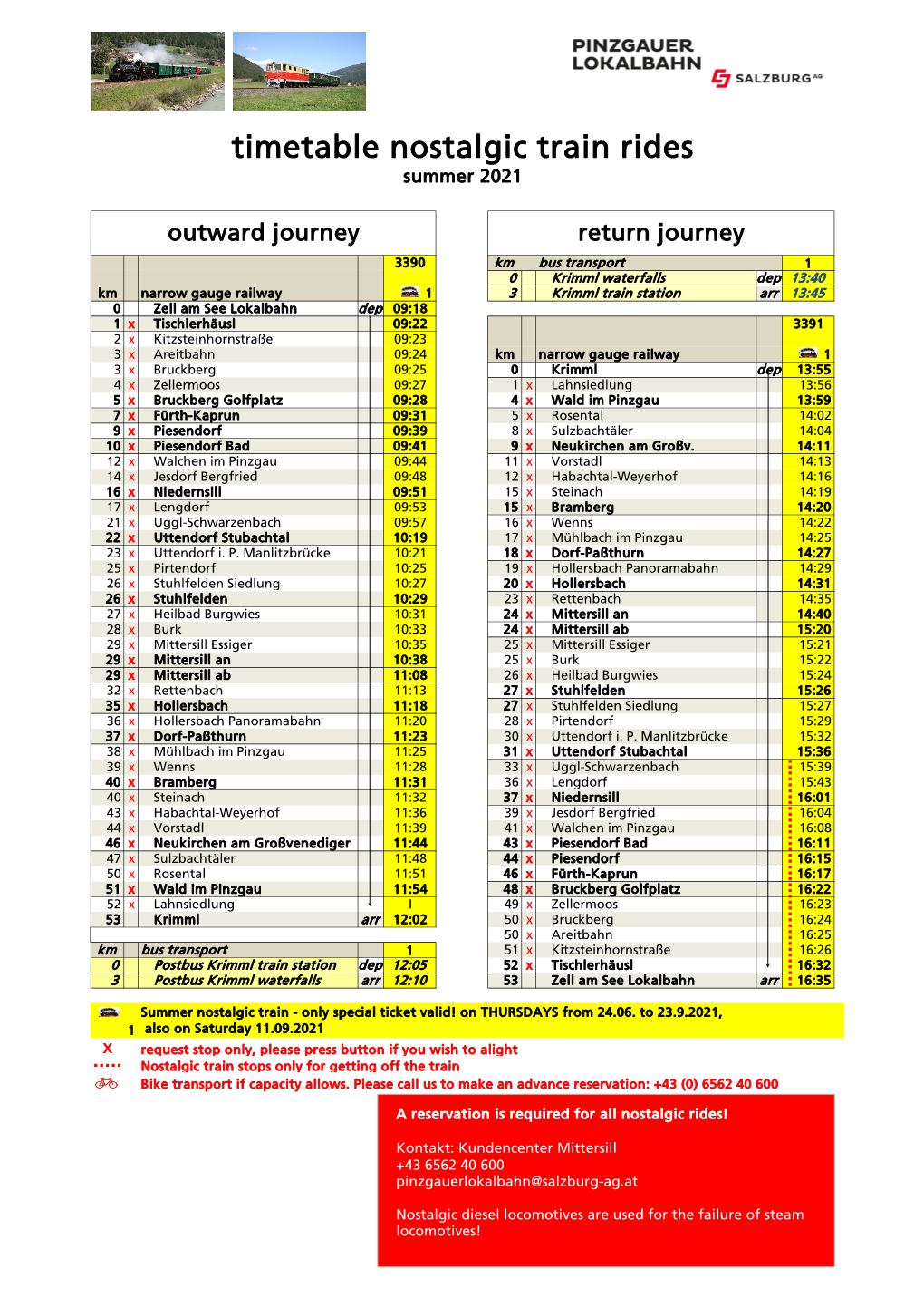 Timetable Nostalgic Train Rides Summer 2021