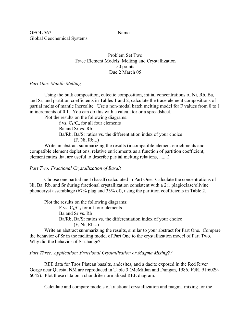 Trace Element Models: Melting and Crystallization