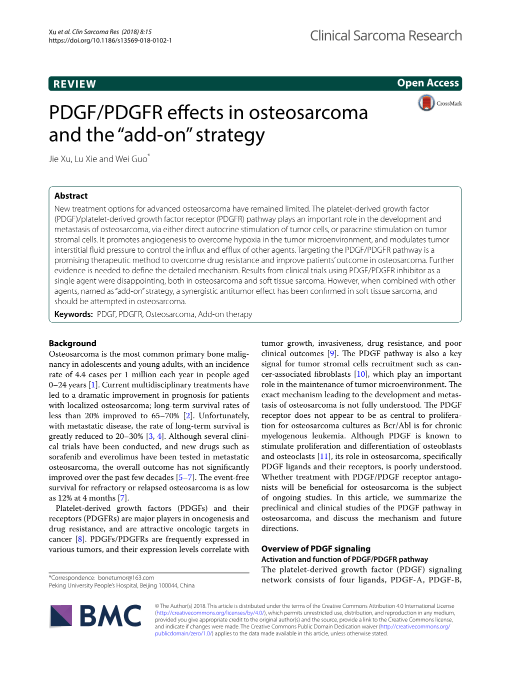 PDGF/PDGFR Effects in Osteosarcoma and the “Add-On” Strategy