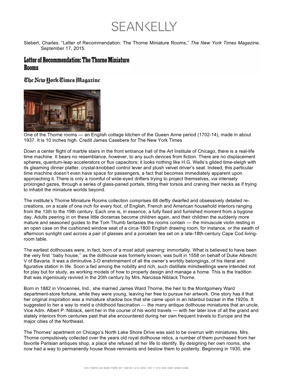 “Letter of Recommendation: the Thorne Miniature Rooms,” the New York Times Magazine, September 17, 2015