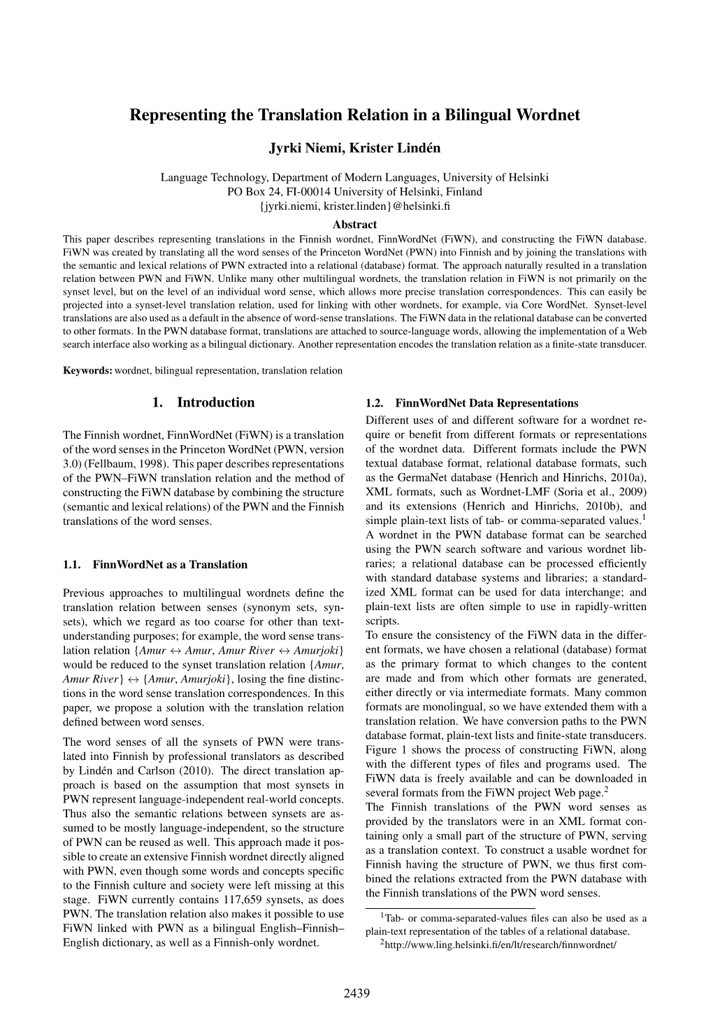 Representing the Translation Relation in a Bilingual Wordnet