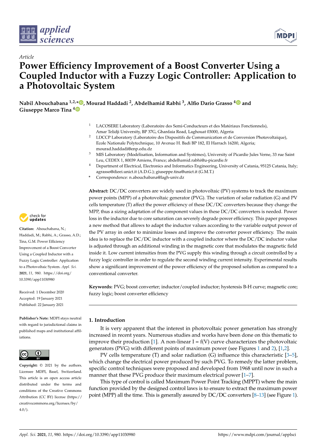 Power Efficiency Improvement of a Boost Converter Using a Coupled