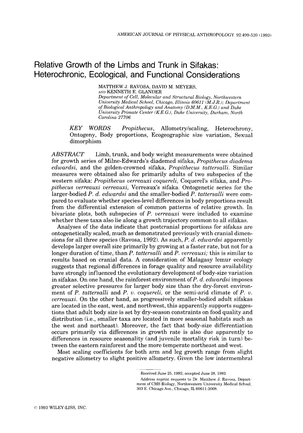 Relative Growth of the Limbs and Trunk in Sifakas: Heterochronic, Ecological, and Functional Considerations