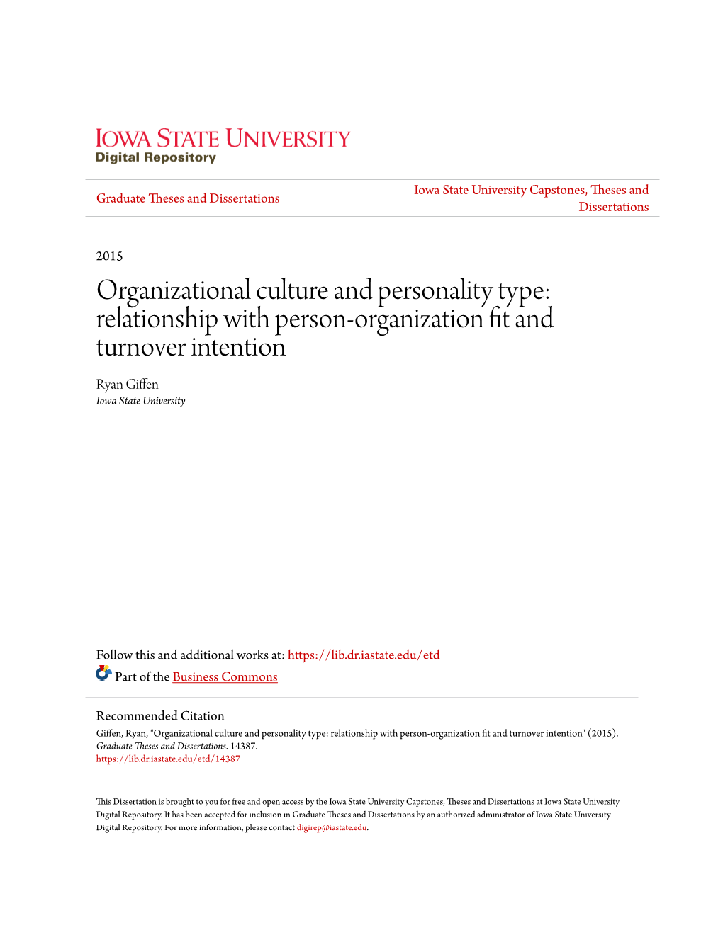 Relationship with Person-Organization Fit and Turnover Intention