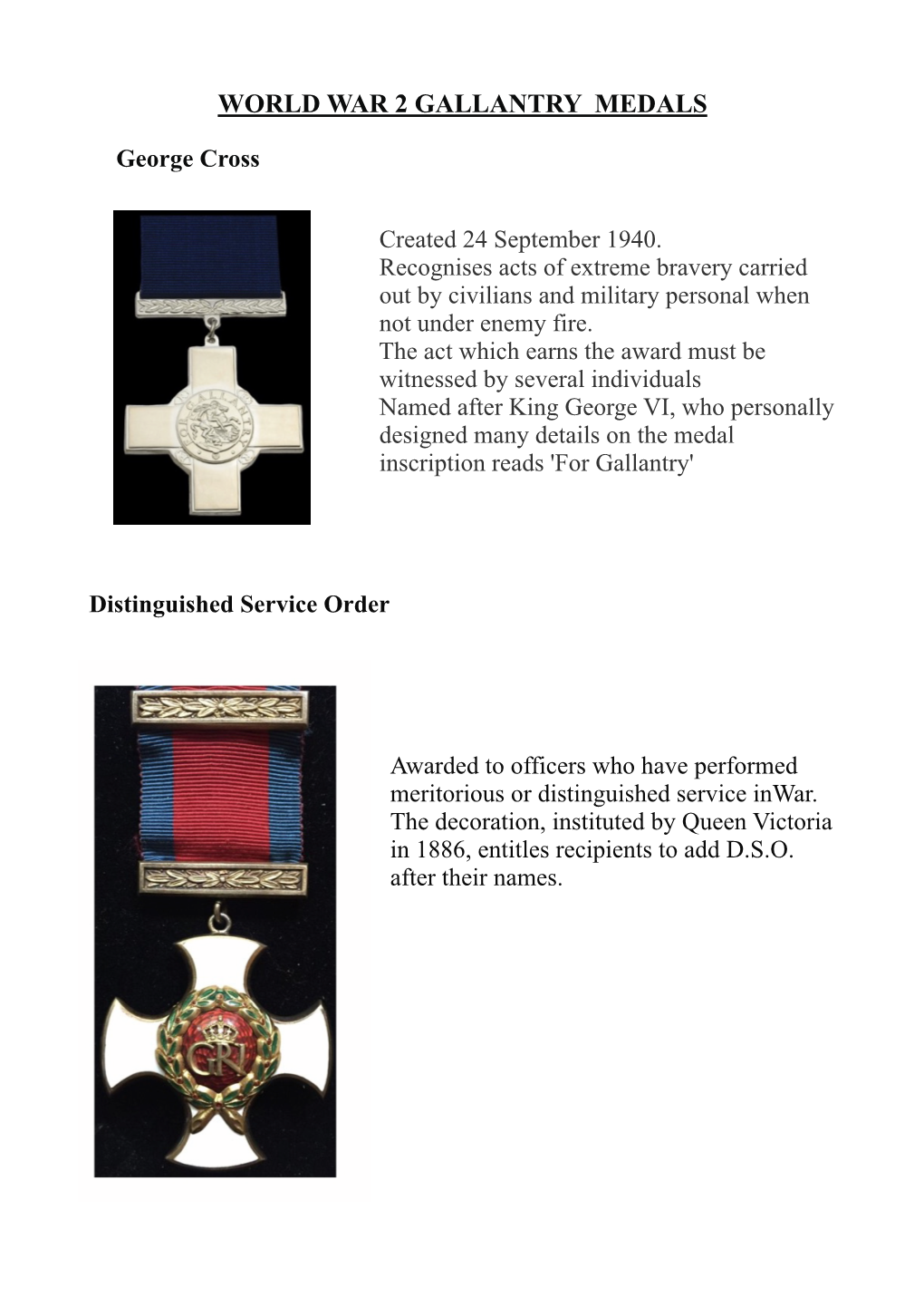 WW2 Medal Criteria