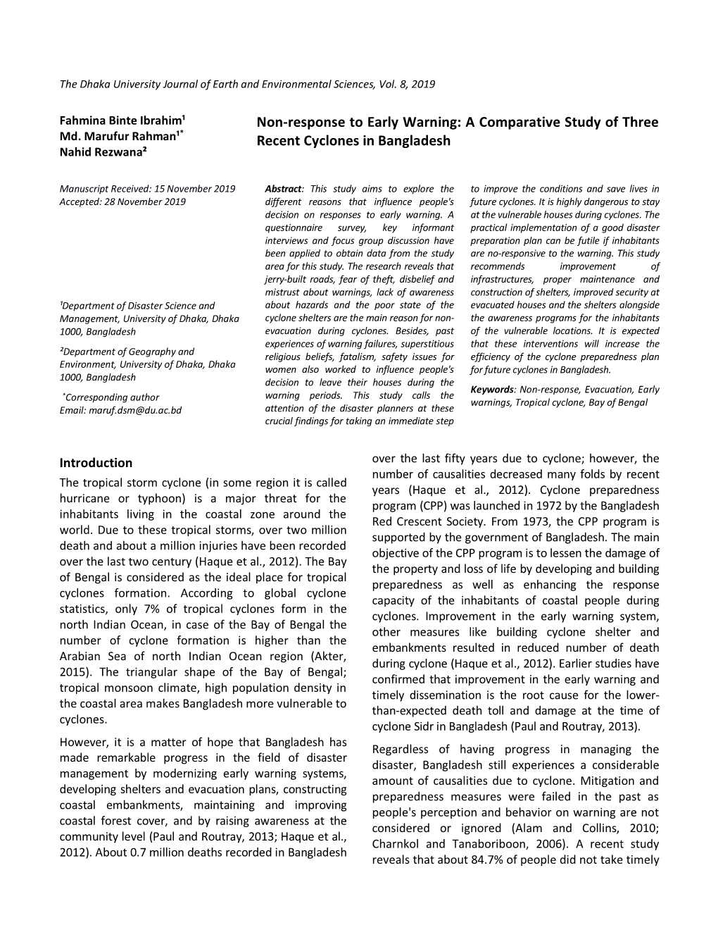 Non-Response to Early Warning: a Comparative Study of Three Recent Cyclones in Bangladesh 55 Focus Group Discussion (Fgds), Key Informant Nearby Islands Like Hatiya